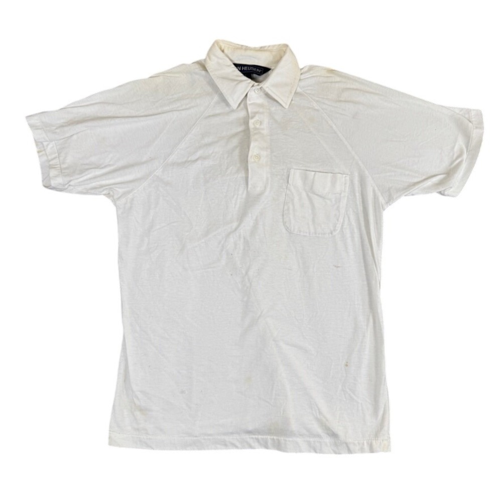 Van Heusen Mens White Short Sleeve Polo Shirt with Chest Pocket Size Medium